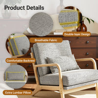 Claiks Mid-Century Modern Accent Chair, Living Room Armchair with Solid Wood Frame & Lumbar Pillow, Comfy Upholstered Lounge Chair for Bedroom, Office, Corduroy, Beige