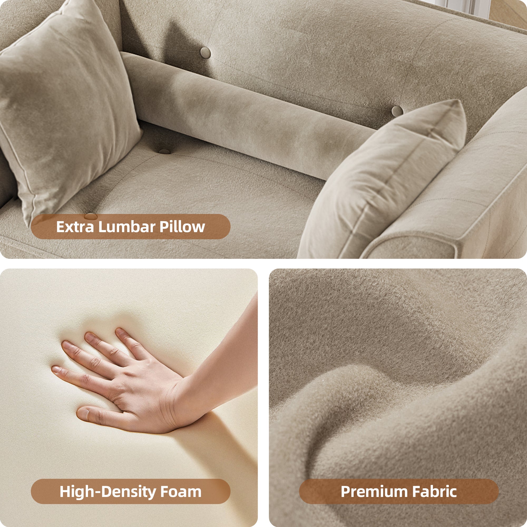 Claiks 68" Oversized Chaise Lounge Chair Indoor, Corduroy Upholstered Boneless Sofa Bed, Deep Seat Sleeper Couch with Pillows and Armrest, Cloud Sofas Reading Chair for Living Room, Beige