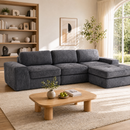 Claiks Boneless Cloud Couch Sectional Sofa, L Shaped Couch, Dark Grey | 123" oversized , wide arm, 3 Seater with Ottoman Modular Sofa, deep seat, Couches for living room, home sofa