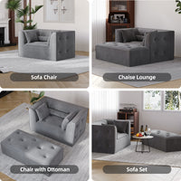 Claiks 68" Oversized Chaise Lounge Chair Indoor, Corduroy Upholstered Boneless Sofa Bed, Deep Seat Sleeper Couch with Pillows and Armrest, Cloud Sofas Reading Chair for Living Room, Beige