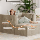 Claiks 68" Oversized Chaise Lounge Chair Indoor, Corduroy Upholstered Boneless Sofa Bed, Deep Seat Sleeper Couch with Pillows and Armrest, Cloud Sofas Reading Chair for Living Room, Beige
