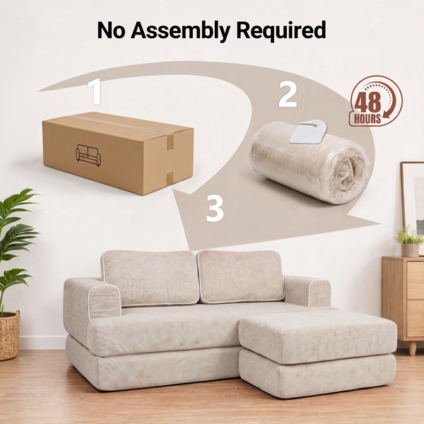 Claiks Folding Sofa Bed 180cm, 2 Seater Modular L-Shaped Chenille Sofa | 3-in-1 Convertible Design, Movable Ottoman, L-Shaped Modular Layout, Deep Seat, Small Space Solution