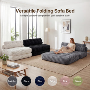 Claiks Chair Bed Single Sofa Bed with Pillow, Corduroy,  Soft corduroy fabric, ideal for guest rooms and small spaces, supportive shredded foam, folds into a comfy chair or bed