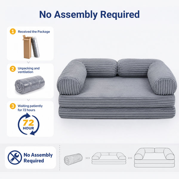 Claiks 3-in-1 Folding Double Sofa Bed 150cm Corduroy Foam | 25D high-density foam, removable washable cover, wide armrests, no assembly, ideal for small spaces and guests