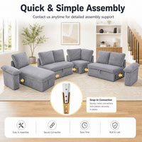 Claiks 118" Sectional Sleeper Sofa with Pull Out Bed U Shaped 7 Seat Sectional Couches for Living Room with Hidden Storage Skin Friendly Breathable Corduroy Fabric Sofa Bed for Apartment Office, Green