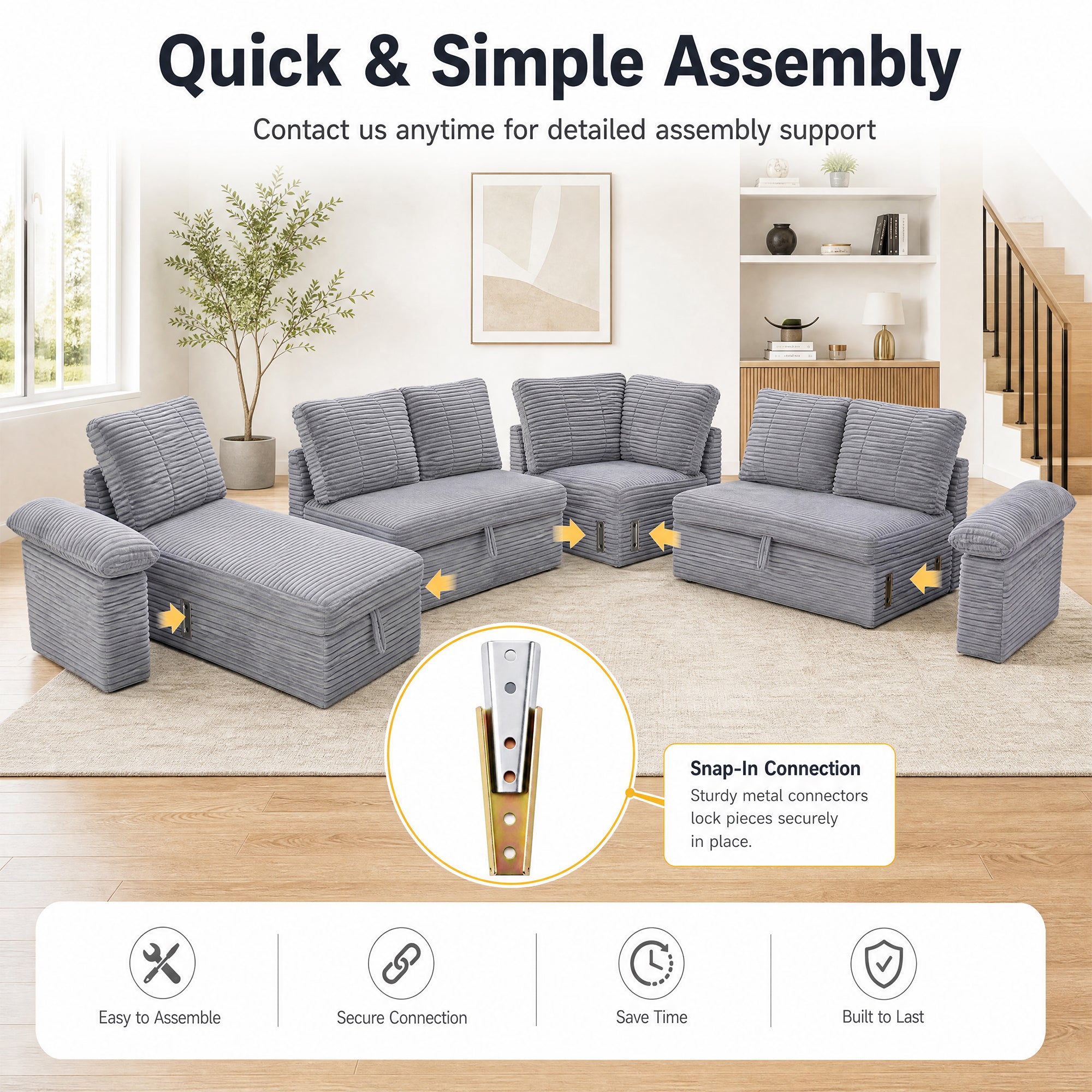 Claiks 118" Sectional Sleeper Sofa with Pull Out Bed U Shaped 7 Seat Sectional Couches for Living Room with Hidden Storage Skin Friendly Breathable Corduroy Fabric Sofa Bed for Apartment Office, Green