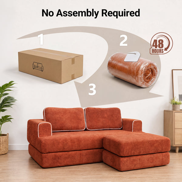 Claiks Folding Sofa Bed 180cm, 2 Seater Modular L-Shaped Chenille Sofa | 3-in-1 Convertible Design, Movable Ottoman, L-Shaped Modular Layout, Deep Seat, Small Space Solution