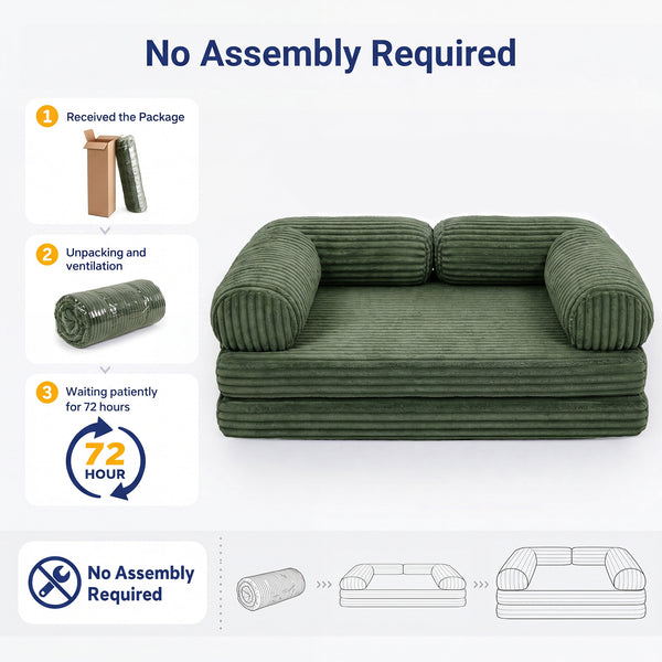 Claiks 3-in-1 Folding Double Sofa Bed 150cm Corduroy Foam | 25D high-density foam, removable washable cover, wide armrests, no assembly, ideal for small spaces and guests