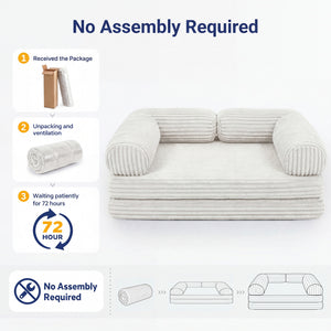 Claiks 3-in-1 Folding Double Sofa Bed 150cm Corduroy Foam | 25D high-density foam, removable washable cover, wide armrests, no assembly, ideal for small spaces and guests