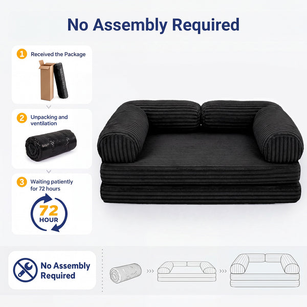 Claiks 3-in-1 Folding Double Sofa Bed 150cm Corduroy Foam | 25D high-density foam, removable washable cover, wide armrests, no assembly, ideal for small spaces and guests