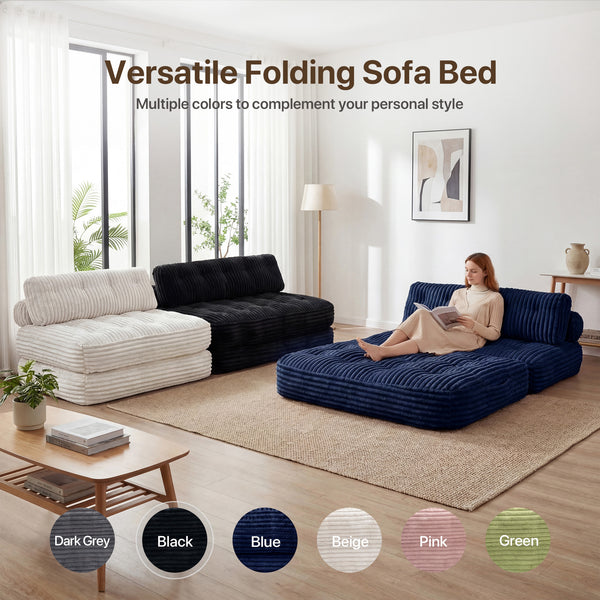 Claiks Chair Bed Single Sofa Bed with Pillow, Corduroy,  Soft corduroy fabric, ideal for guest rooms and small spaces, supportive shredded foam, folds into a comfy chair or bed