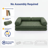 Claiks 75" Convertible Sofa Bed, Corduroy Futon Couch Pull Out Bed, No Assembly Boneless Couches for Living Room Bedroom Apartment, Black