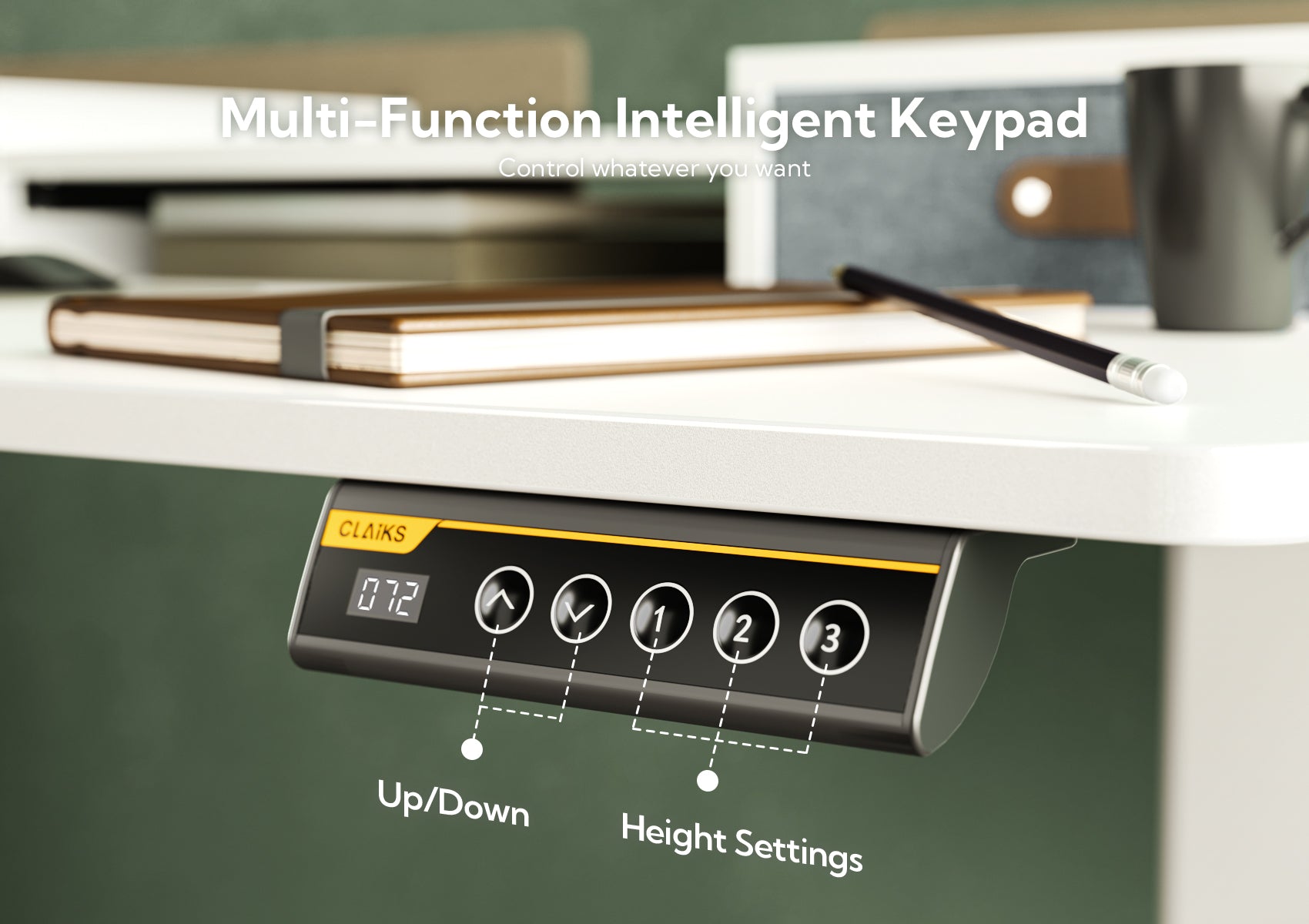 White Adjustable Height Electric Standing Desk with Storage Shelves and Splice Board-Q5-BM