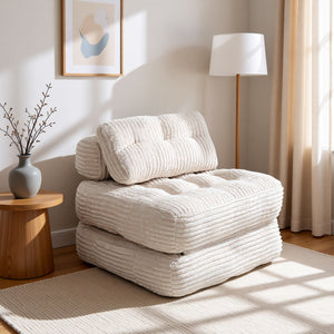 Claiks Chair Bed Single Sofa Bed with Pillow, Corduroy,  Soft corduroy fabric, ideal for guest rooms and small spaces, supportive shredded foam, folds into a comfy chair or bed