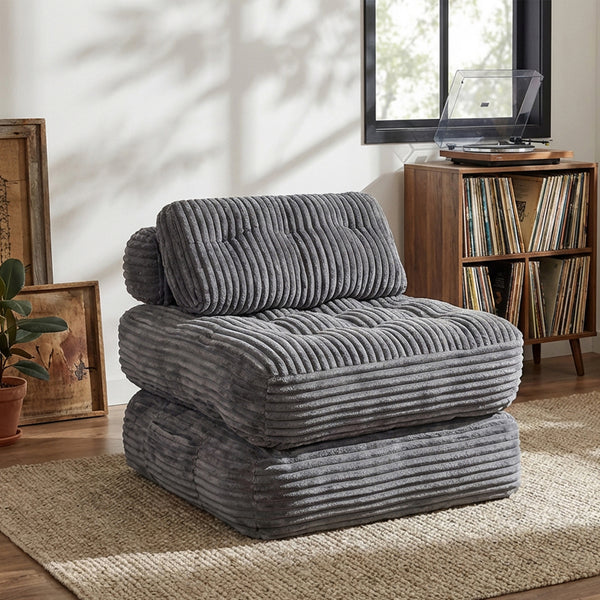 Claiks Chair Bed Single Sofa Bed with Pillow, Corduroy,  Soft corduroy fabric, ideal for guest rooms and small spaces, supportive shredded foam, folds into a comfy chair or bed