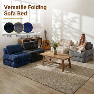 Claiks Chair Bed Single Sofa Bed with Pillow, Corduroy,  Soft corduroy fabric, ideal for guest rooms and small spaces, supportive shredded foam, folds into a comfy chair or bed