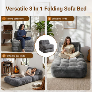 Claiks Chair Bed Single Sofa Bed with Pillow, Corduroy,  Soft corduroy fabric, ideal for guest rooms and small spaces, supportive shredded foam, folds into a comfy chair or bed