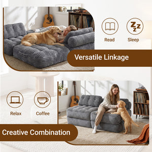 Claiks Chair Bed Single Sofa Bed with Pillow, Corduroy,  Soft corduroy fabric, ideal for guest rooms and small spaces, supportive shredded foam, folds into a comfy chair or bed