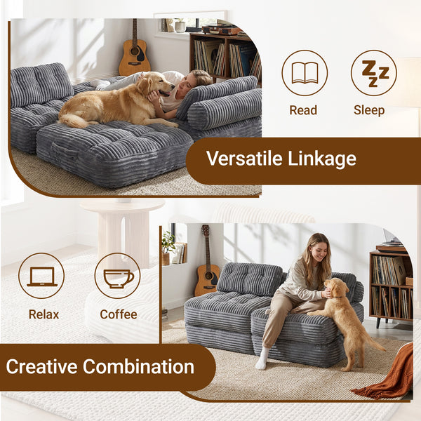 Claiks Chair Bed Single Sofa Bed with Pillow, Corduroy,  Soft corduroy fabric, ideal for guest rooms and small spaces, supportive shredded foam, folds into a comfy chair or bed