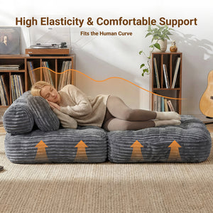 Claiks Chair Bed Single Sofa Bed with Pillow, Corduroy,  Soft corduroy fabric, ideal for guest rooms and small spaces, supportive shredded foam, folds into a comfy chair or bed