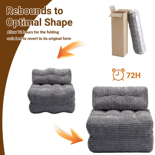 Claiks Chair Bed Single Sofa Bed with Pillow, Corduroy,  Soft corduroy fabric, ideal for guest rooms and small spaces, supportive shredded foam, folds into a comfy chair or bed