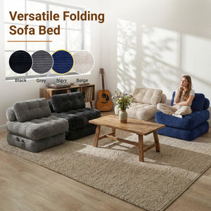 Claiks Chair Bed Single Sofa Bed with Pillow, Corduroy,  Soft corduroy fabric, ideal for guest rooms and small spaces, supportive shredded foam, folds into a comfy chair or bed