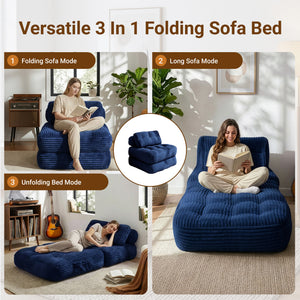 Claiks Chair Bed Single Sofa Bed with Pillow, Corduroy,  Soft corduroy fabric, ideal for guest rooms and small spaces, supportive shredded foam, folds into a comfy chair or bed