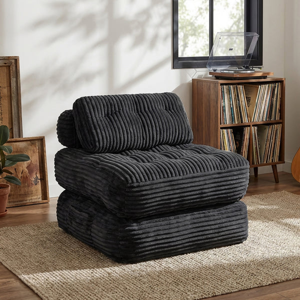 Claiks Chair Bed Single Sofa Bed with Pillow, Corduroy,  Soft corduroy fabric, ideal for guest rooms and small spaces, supportive shredded foam, folds into a comfy chair or bed