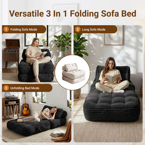 Claiks Chair Bed Single Sofa Bed with Pillow, Corduroy,  Soft corduroy fabric, ideal for guest rooms and small spaces, supportive shredded foam, folds into a comfy chair or bed
