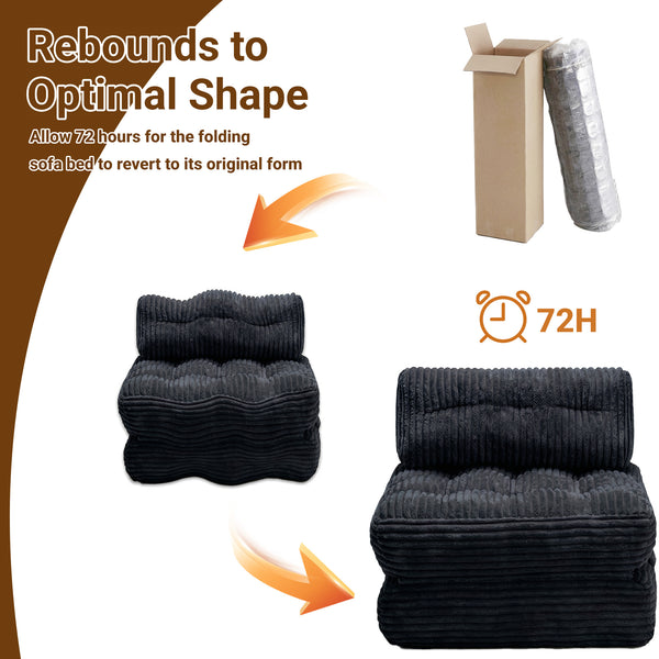 Claiks Chair Bed Single Sofa Bed with Pillow, Corduroy,  Soft corduroy fabric, ideal for guest rooms and small spaces, supportive shredded foam, folds into a comfy chair or bed