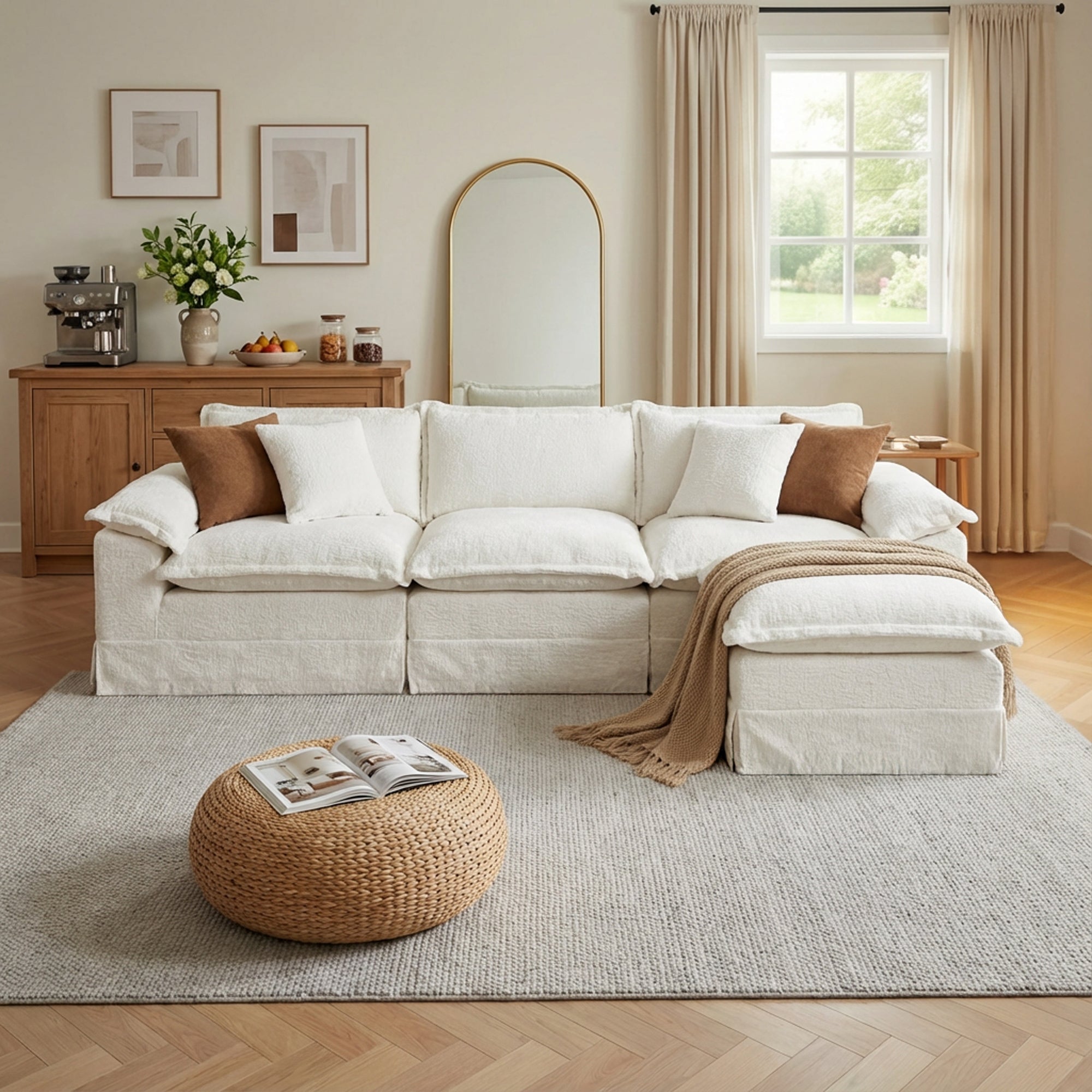 Claiks 157" Modular Sectional Sofa,U Shaped Couch for Living Room,Modern Deep Seat Sofa 4 Seater Chenille Fabric Comfy Cloud Couches with Movable Ottoman, Beige