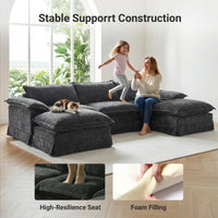 Claiks 157" Modular Sectional Sofa,U Shaped Couch for Living Room,Modern Deep Seat Sofa 4 Seater Chenille Fabric Comfy Cloud Couches with Movable Ottoman, Beige