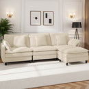 Claiks 110" Modular Sectional Sofa, Cloud Couch with Ottoman, L-Shaped 4-Seater Sofa in Chenille Fabric, Deep Seat Comfy Couch with Pillows for Living Room & Offices, Beige