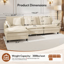 Claiks 110" Modular Sectional Sofa, Cloud Couch with Ottoman, L-Shaped 4-Seater Sofa in Chenille Fabric, Deep Seat Comfy Couch with Pillows for Living Room & Offices, Beige