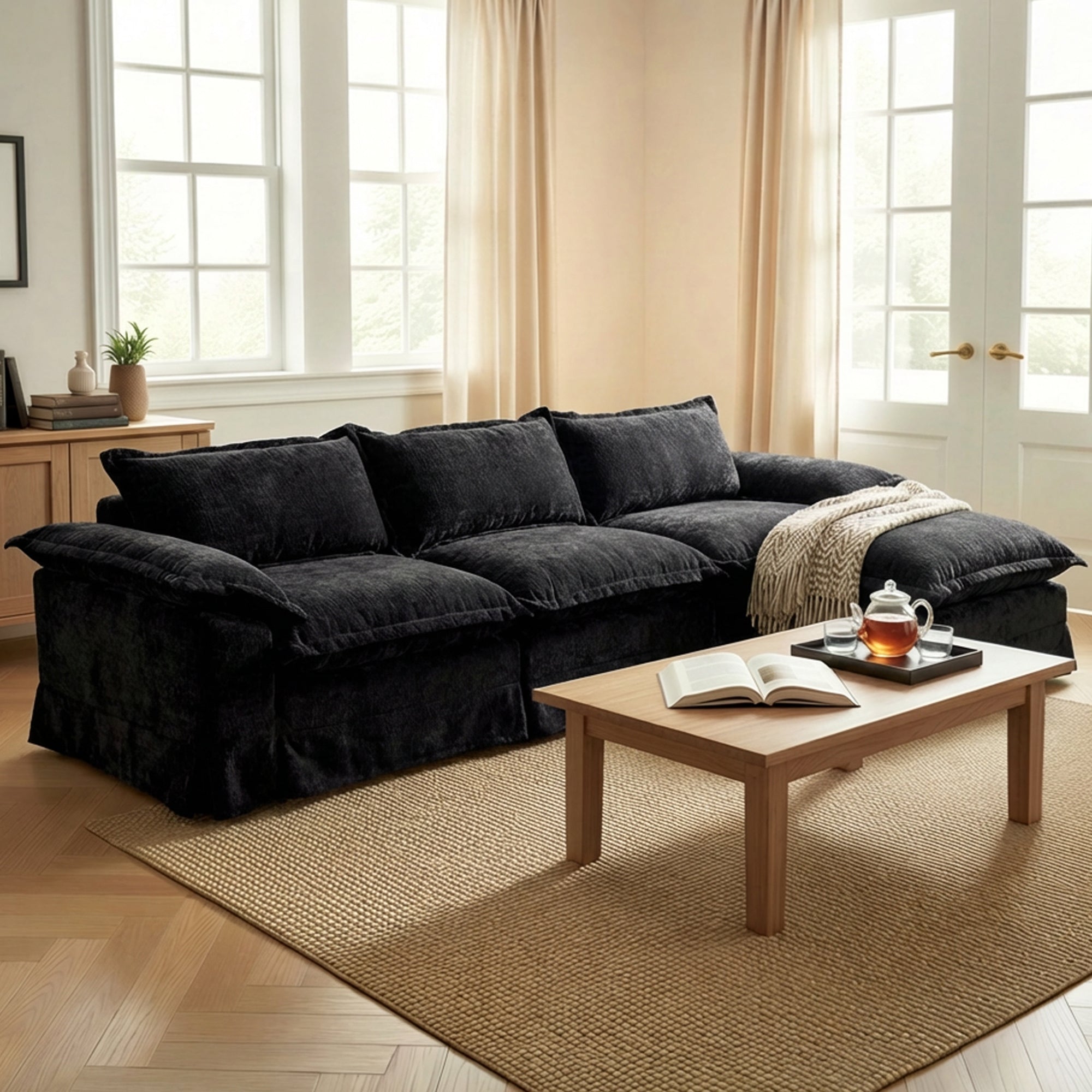 Claiks 157" Modular Sectional Sofa,U Shaped Couch for Living Room,Modern Deep Seat Sofa 4 Seater Chenille Fabric Comfy Cloud Couches with Movable Ottoman, Beige