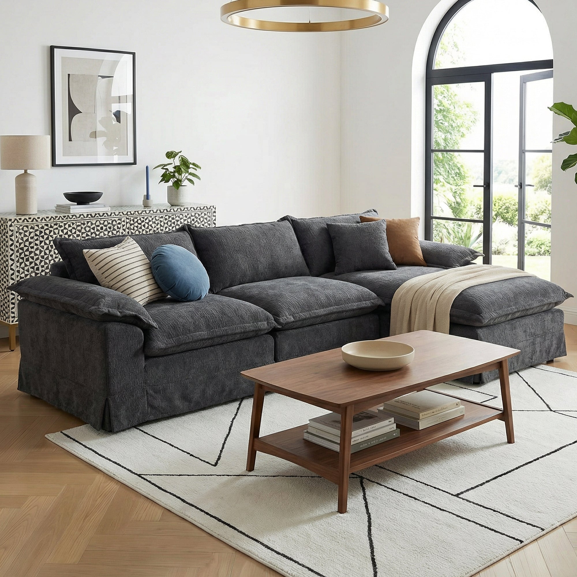 Claiks 157" Modular Sectional Sofa,U Shaped Couch for Living Room,Modern Deep Seat Sofa 4 Seater Chenille Fabric Comfy Cloud Couches with Movable Ottoman, Beige