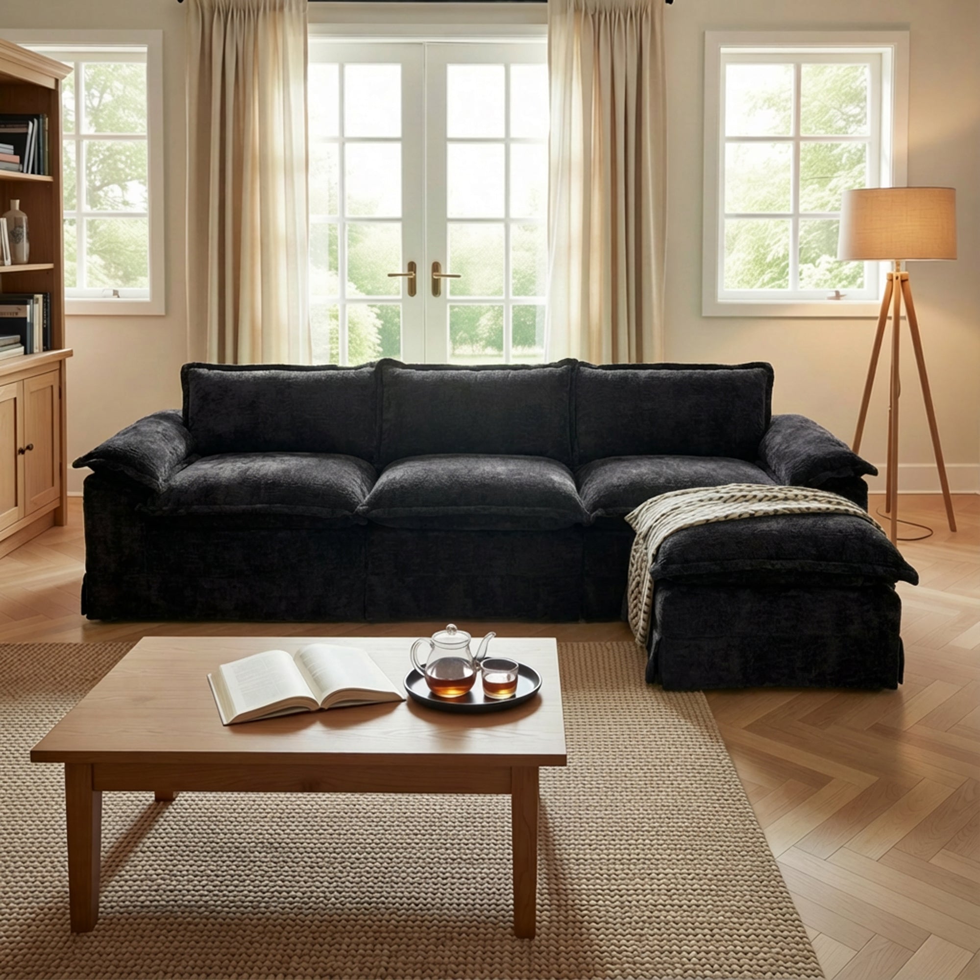 Claiks 157" Modular Sectional Sofa,U Shaped Couch for Living Room,Modern Deep Seat Sofa 4 Seater Chenille Fabric Comfy Cloud Couches with Movable Ottoman, Beige