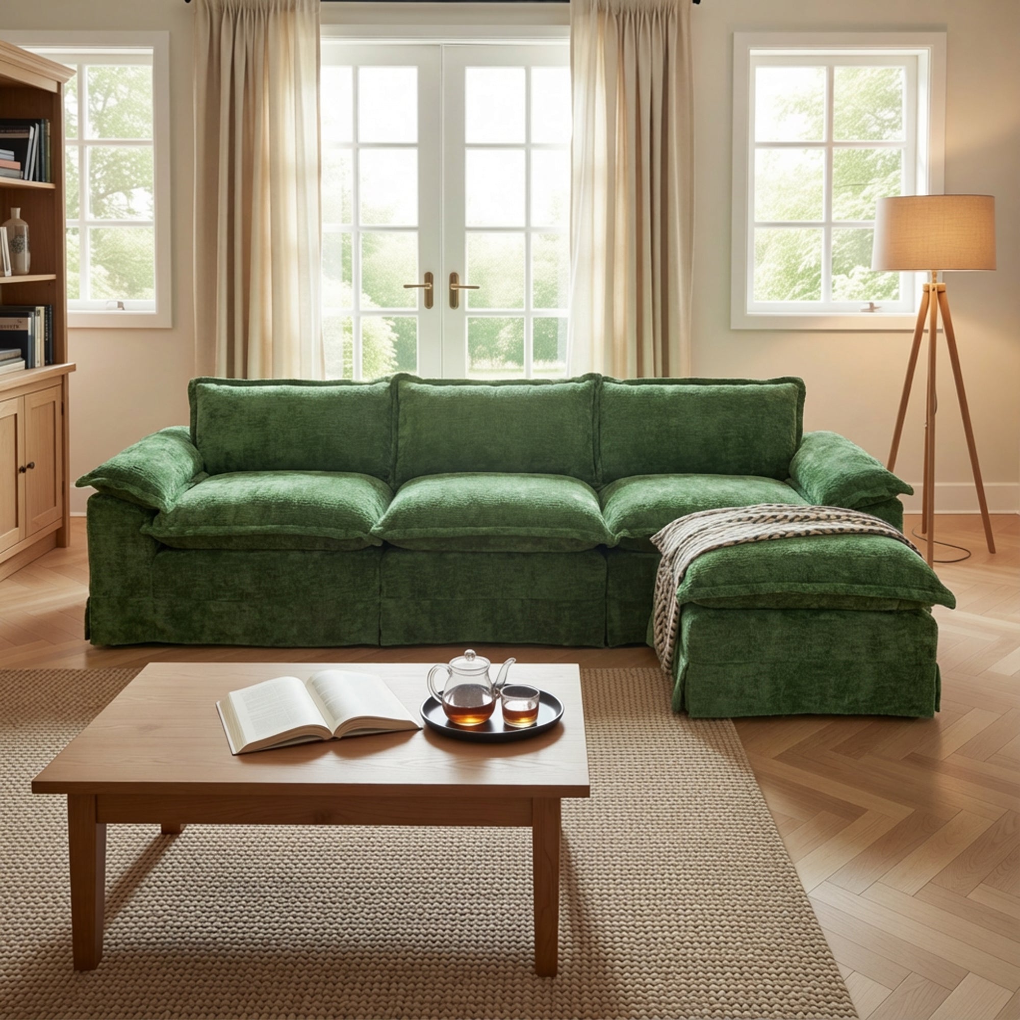 Claiks 157" Modular Sectional Sofa,U Shaped Couch for Living Room,Modern Deep Seat Sofa 4 Seater Chenille Fabric Comfy Cloud Couches with Movable Ottoman, Beige