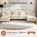 Claiks 110" Modular Sectional Sofa, Cloud Couch with Ottoman, L-Shaped 4-Seater Sofa in Chenille Fabric, Deep Seat Comfy Couch with Pillows for Living Room & Offices, Beige