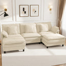 Claiks 110" Modular Sectional Sofa, Cloud Couch with Ottoman, L-Shaped 4-Seater Sofa in Chenille Fabric, Deep Seat Comfy Couch with Pillows for Living Room & Offices, Beige