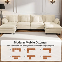 Claiks 110" Modular Sectional Sofa, Cloud Couch with Ottoman, L-Shaped 4-Seater Sofa in Chenille Fabric, Deep Seat Comfy Couch with Pillows for Living Room & Offices, Beige