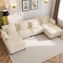 Claiks 110" Modular Sectional Sofa, Cloud Couch with Ottoman, L-Shaped 4-Seater Sofa in Chenille Fabric, Deep Seat Comfy Couch with Pillows for Living Room & Offices, Beige