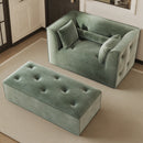 Claiks 62" Chaise Lounge Chair Indoor,Oversized Chaise Lounge for Living Room, Upholstered Boneless Chair Bed with Ottoman, Armrest and Pillows, Lounge Chair Indoor Cloud Couch, Green
