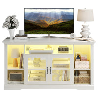 Blcak Modern TV Stand with LED Lights for 65 Inch TV, Vintage Tall TV Cabinets with Storage and Adjustable Shelves, Retor Entertainment Center with Glass Doors for Living Room and Bedroom
