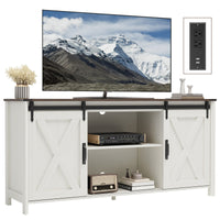 Claiks Farmhouse TV Stand for TV up to 70 inch, Modern Entertainment Center with Sliding Barn Doors and Storage Cabinets, Rustic Media TV Console Table with Adjustable Shelve for Living Room, Brown