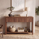 Avelia Fluted Wood Console Table with Built-in Charging Station - Innovar
