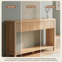 Avelia Fluted Wood Console Table with Built-in Charging Station - Innovar