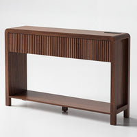 Avelia Fluted Wood Console Table with Built-in Charging Station - Innovar