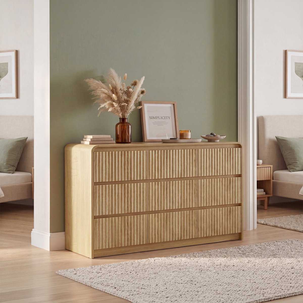 Claiks Avelia Fluted Wood Dresser with Curved Anti-Collision Design