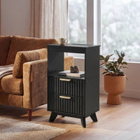 Avelia Fluted Wood Nightstand with Built-in Charging Station - Innovar